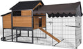 GUTINNEEN Large Chicken Coop with All Around Metal Frame Mobile Hen House with Wheels Weatherproof Duck House with Nesting Box, Outdoor Run, Perch, Leakproof Tray for 6-8 Chickens 85" L