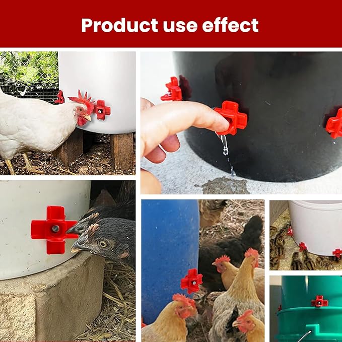 12Pcs Chicken Nipple Waterer Kit,Chicken Feeder and Waterer Set,Automatic Poultry Nipple Waterer Set for Bucket Chickens Feeders,Red Poultry Watering Saving System for Outdoor Chickens Coop
