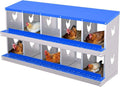 Chicken Nesting Boxes, 10-Hole Roll Away Nest Box for Chicken Coop, Metal Egg Laying Box with Perch & Lid Cover to Protect Eggs, Rollout Egg Collection, Vented Holes Blue
