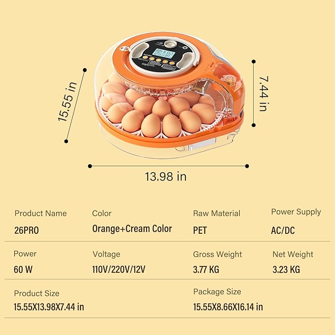 Incubators for Hatching Eggs Smart AI Voice Control 3 in 1 Auto Poultry Incubator Auto Temp Humidity Control Auto Egg Turning 26 Eggs Capacity for Farm Home Chicken Duck Quail Eggs Hatching