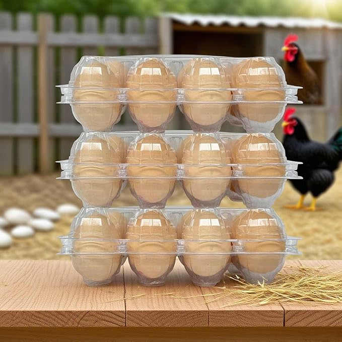 100-Pack of 12-Count Plastic Egg Cartons – Bulk Clear Reusable Egg Containers Holds Chicken Eggs | Eggs 12 Count,Egg Cartons Cheap Bulk,Suitable for farms, markets and families.