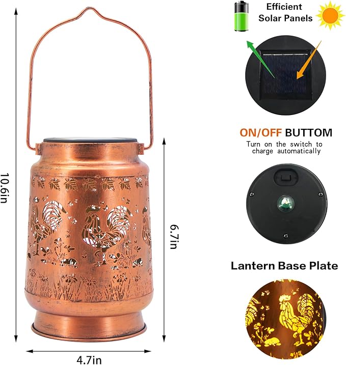 Chicken Gifts for Women, Mom, Grandma, Birthday, Retirement, Thanksgiving,Rooster Decorative Waterproof Hanging Solar Lanterns Outdoor Garden Decor LED for Yard, Patio, Lawn, Landscape, Backyard