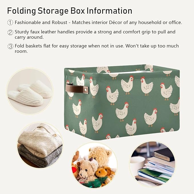 Hen Farm Birds Storage Basket Canvas Fabric Collapsible Storage Bins Box Organizer Waterproof for Home Bedrooms 1 Pack