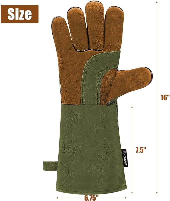 INNO STAGE Welding Gloves Heat Resistant 16 Inches Cowhide 662 ℉ Leather Forge Mig Welder Gloves for BBQ