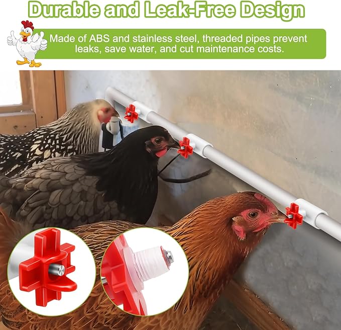 EEEKit 12 Pack Chicken Nipple Waterer Kit, Horizontal Automatic Poultry Side Mount Drinker with 1/2" PVC Tee Fittings or DIY Chicken Duck Quail Watering System