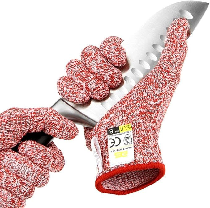 Glove Station Ultra Durable Series Cut Resistant Gloves - Cutting Gloves for Chefs, BBQ and Cooking - Level 5 Protection, Food Grade Safe Cut - Red, Medium Size
