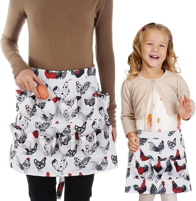 For S & Little Ones, 2 Pcs Egg Aprons, 12 Pockets 3 Pockets Egg Collecting Apron, Canvas Sturdy Egg Gathering Apron For Chicken Duck Goose Eggs, Farmhouse Kitchen Family Activities