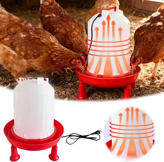 Thermostatic Heated Chicken Waterer,Farm Innovators Heated Chicken Waterer,3L Winter Poultry Waters Heater with Detachable Legs and Easy-Fill Funnel for Chicken Coop Birds,Winter Outdoor (red1)