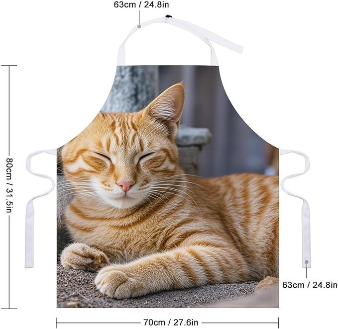 Waterproof Apron Adjustable Bib Aprons with Pockets Orange Cat Sleeping Apron Kitchen Aprons for Women Men