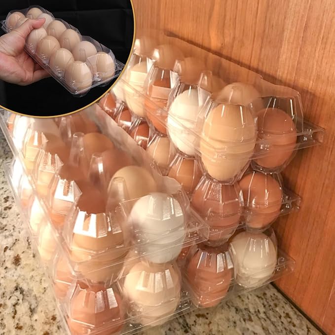 Plastic Egg Cartons Bulk 2x6 Egg Holders Style Holds 12 Eggs - Half Dozen Storage Perfect for Family Pasture, Groceries Chicken Farm, Refrigerator Storage (12 Grids) 50 Pack