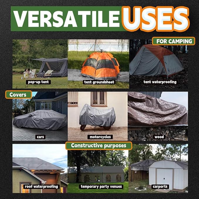 RAINDEWAY Tarps Heavy Duty Waterproof 50x50 Feet,10Mil Thick Multipurpose Large Tarp Cover with Metal Grommets and Reinforced Edges,Silver/Brown Tarp