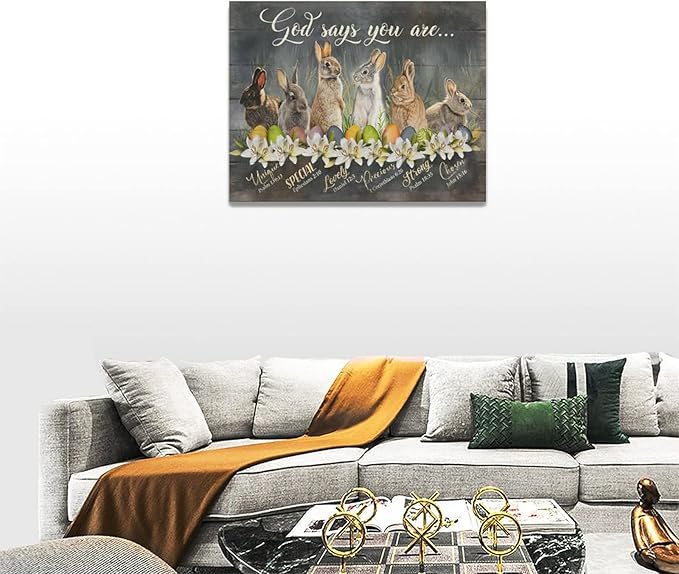 banonaty Easter Bunny Wall Art Rabbit Pictures Wall Decor God Says You Are Canvas Prints Modern Artwork Home Decoration For Kids Room Bathroom Bedroom Kitchen Office Framed 16''x12''