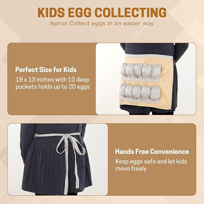 Aurya Kids Egg Collecting Apron - Chicken, Hen, Duck, Goose Gathering Holder for Children
