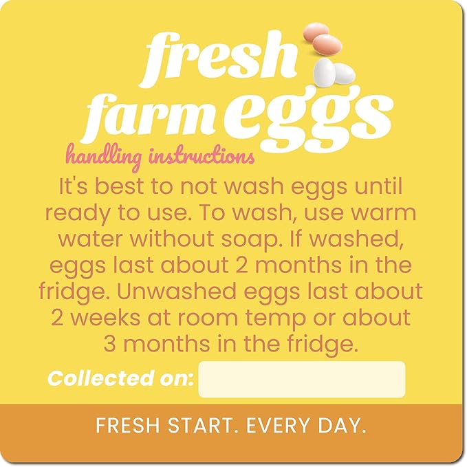 100 Pack Premium Fresh Farm Eggs Handling Instructions Stickers Labels Care Accessories | Egg Blank Cartons 4 6 12 15 18 30 48 50 Count Basket Box Container Storing Extra Organizer -M13SS100