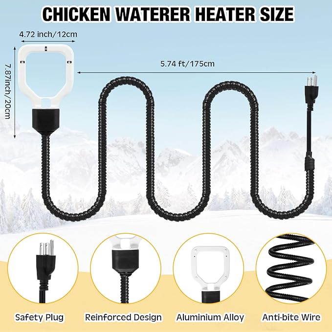 150w/250w/500w Livestock Water Heater De-icer, Submersible Cast Aluminum Utility Heated for Farm Poultry Water Trough, Tank, Bird Bath, Chicken Coop with Thermostat for Winter(Black,150w)