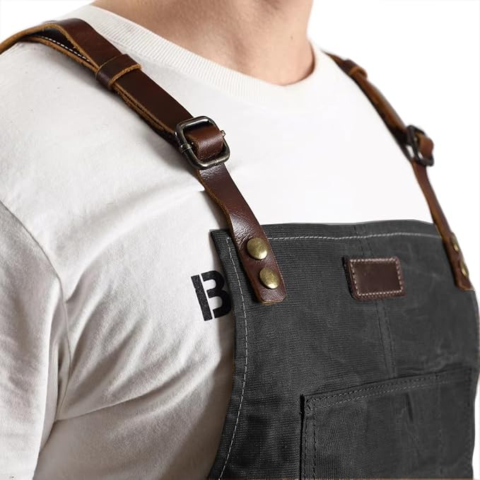 Midkit One Size Fits Utility Apron Adjustable Cross-Back Straps Multi-Use Portable Waxed Canvas Aprons With 5 Tool Pockets