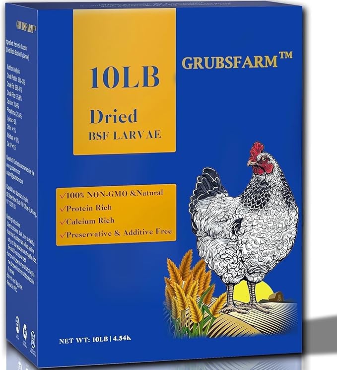 GRUBSFARM Dried Black Soldier Fly Larvae 10LB – Non-GMO Poultry Treat for Chickens, Molting & Laying Hens, Resealable Bag