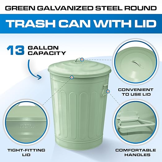 Plexon 20 Gallon Metal Trash Can and 13 Gallon Metal Trash Cans with Lids Outdoor Garbage Cans Heavy Duty Galvanized Buckets with Lids for Garage Workshop Ash Storage Farmhouse, Bundle