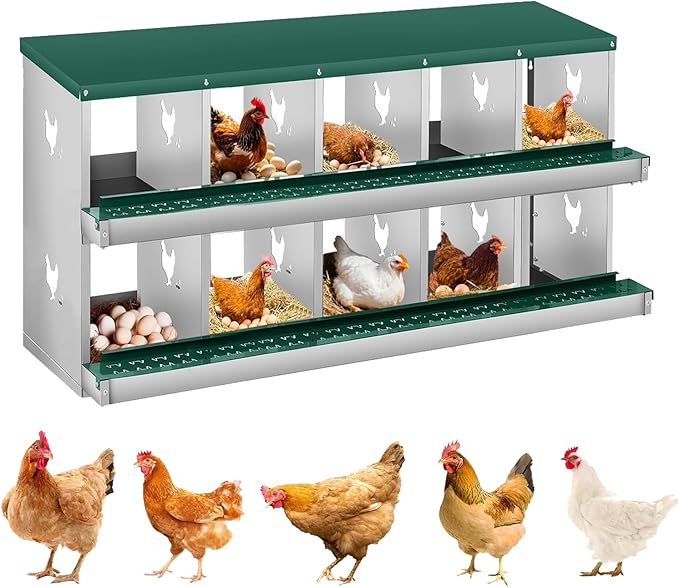 Metal Nesting Boxes for Chickens-10 Compartment Chicken Nesting Box for Laying Eggs, Wall Mountable Roll Away Laying Boxes for Hens and Chicken Coop
