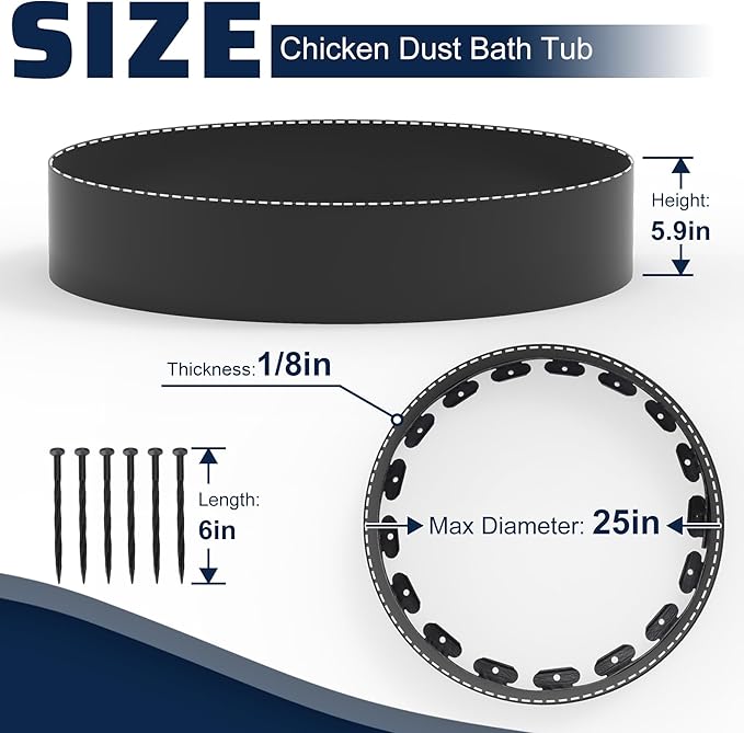 Chicken Dust Bath Tub,25"D x 5 5/8"H Adjustable Chicken Dust Bath,Bottomless Design Dust Bath for Chickens,Chicken Coop Cleaner Container for Farms, Chicken Coops,Lawn,Chicken Coop Accessories
