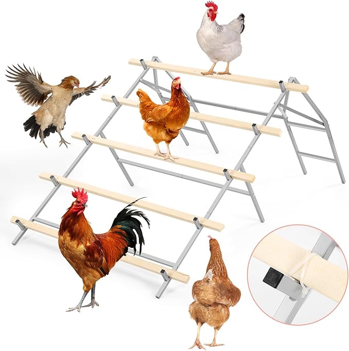 Chicken Roosting Bars for Chickens in Coop with 20 Ties DIY Chicken Perch for Coop Customizable with Your Own Wood, Large Metal Roosting Ladder Perch for 6-10 Chickens, Chick Toys Jungle Gym