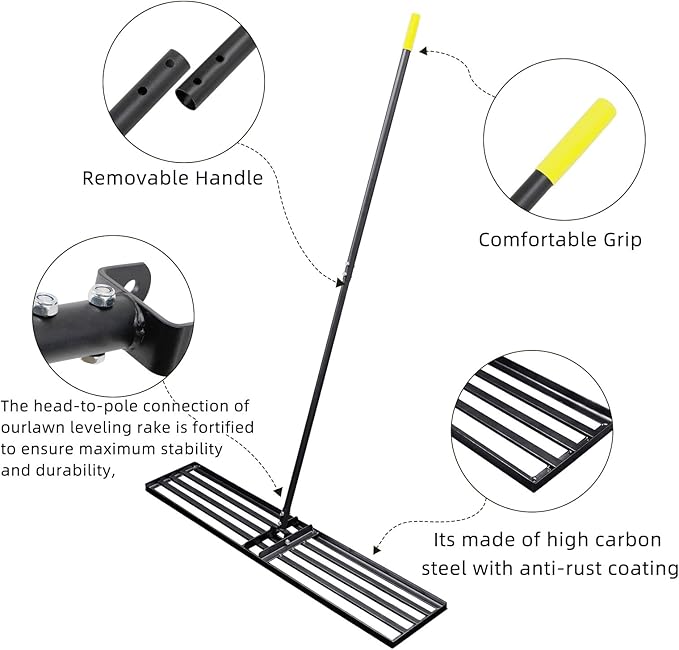 Professional Lawn Leveling Rake, 45x10inch Heavy Duty Lawn Lute & Lawn Leveller with Stainless Steel Pole, for Effortless Leveling on Garden, Golf Course, Farm, Backyard