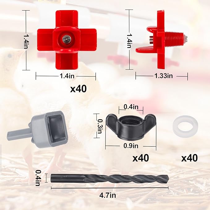 40 Pack Horizontal Chicken Nipples Waterer - Automatic Chicken Water Feeder, Easy Install Poultry Nipples Horizontal Side Mount Drinkers or Quail Duck