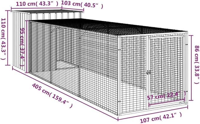 Anthracite Large Chicken Cage Galvanized Steel 159.4 x 43.3 x 43.3 in Outdoor Coop Weatherproof Locking Mesh Ventilation for Garden & Terrace