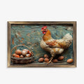 Rustic Long Wooden Framed Art Rustic Hen Eggs Basket Texture Farmhouse Style Wall Decor Sign for Tabletop Or Hanging - Durable Handcrafted Wood Print - Home & Office Decoration