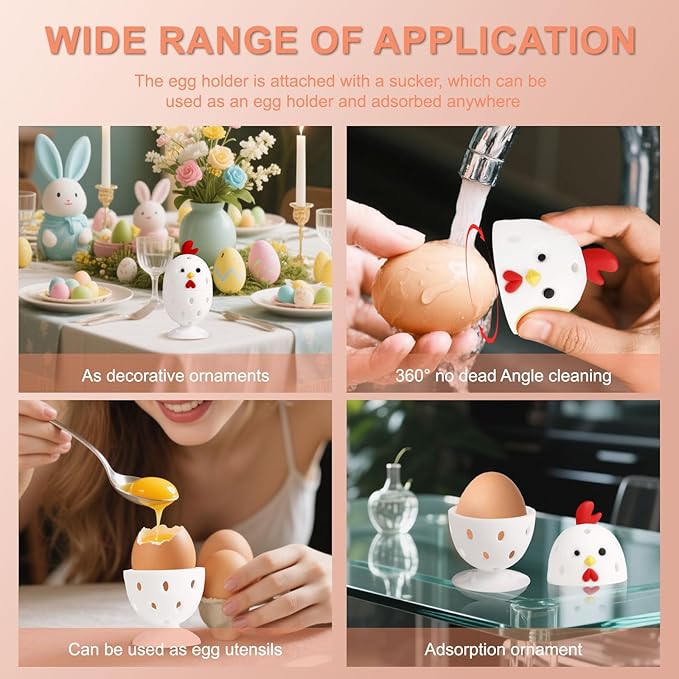 4PCS Egg Wash Brush Silicone Cleaning Brush for Fresh Eggs, Reusable Egg Cleaner Rotating Scrubber for Fruits, Vegetables, Chick Shaped Egg Washer Tool (White)