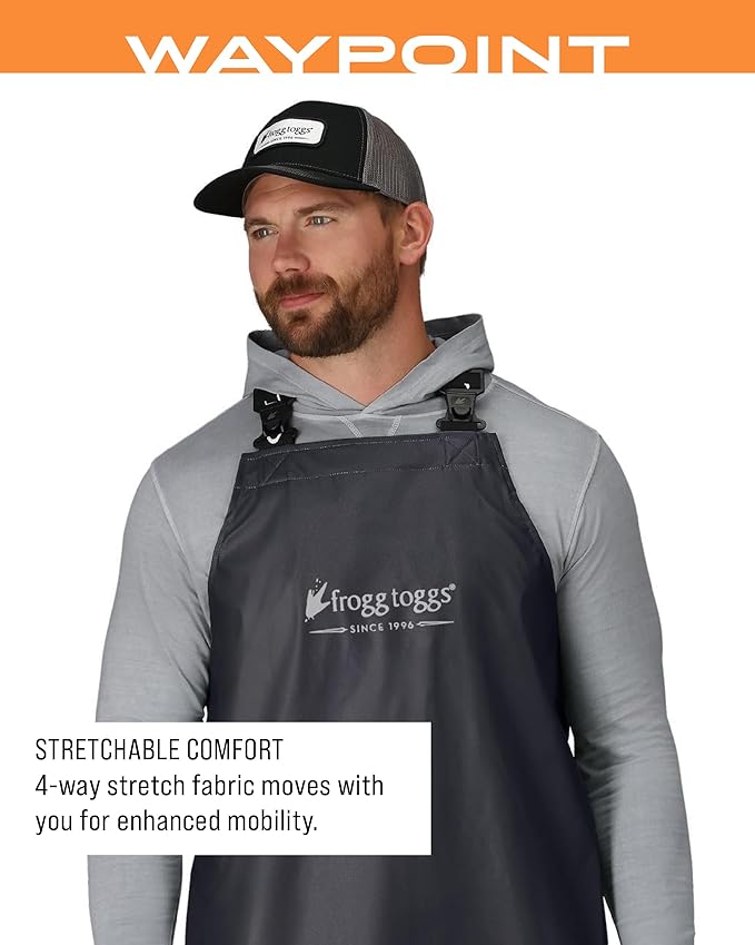 FROGG TOGGS Men's Waypoint Fish Apron, Waterproof, Durable with 4-Way Stretch, Black, OS
