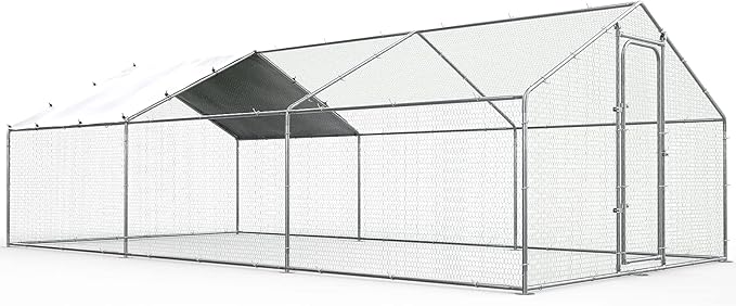 Large Chicken Coop Metal Chicken Run for Yard Walk-in Poultry Cage Heavy Duty Chicken Pen with Waterproof and Anti-UV Cover for Outdoor Farm Use
