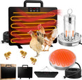 2 in 1 Winter Chicken Coop Heating Kit with Smart Thermostat, 15.7" x 12" 200W Adjustable Coop Heater for 20 Chicks & 75W Heated Waterer, 3 Temp Settings & 5 Timer Modes, Energy Efficient for Chickens