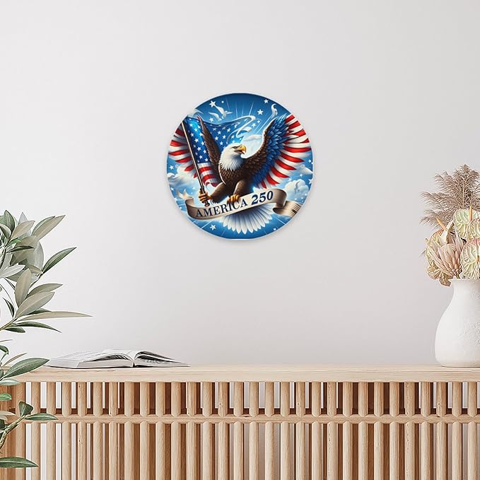 United States 250th Anniversary Metal Sign, 250th Anniversary USA Round Metal Signs for Home Decor, 250 Patriotic American Wall Signs Yard Signs, Gift for US Citizens, Patriotic Collectors