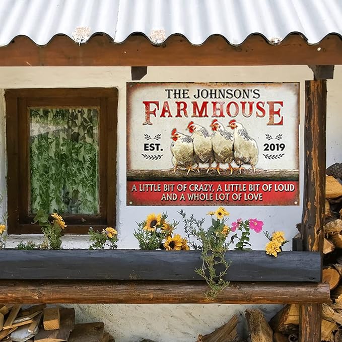 Personalized Fluffy Butt Hut Chicken Coop Sign, Custom Farmhouse Metal Sign with Spoiled Hens Wall Art, Funny Backyard Chicken Decor for Coop, Barn, Farm, Rustic Vintage Style DS7
