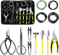 MOSFiATA Bonsai Tools Set 13 Pcs High Carbon Steel Succulent Gardening Trimming Tools Set Include Pruning Shears, Scissors, Mini Rake, Round and Pointed Shovel &Training Wire in PU Leather Bag