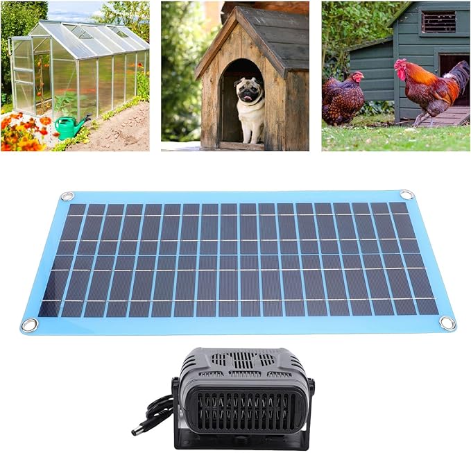 Garosa 30W Solar Panel Heater for Chicken Coop Pet House Portable Solar Powered Heater with USB DC Ports Compact Design for Greenhouse Dog House Drying Area