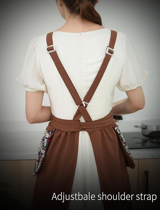 Kitchen Aprons for Women with Pockets Cute Vintage Chef Pinafore Apron for Gardening Cooking Baking Painting