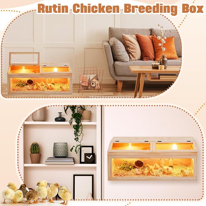 Large Brooder Box Kit for Chick 40 x 16 x 16 in Wooden Brooder with a Pull Out 15in Wide Extension Space, Heating Bulb, Feeder, Waterer, Holds up to 35 Chicks, for Poultry, Duck, Quail, and Small Pet