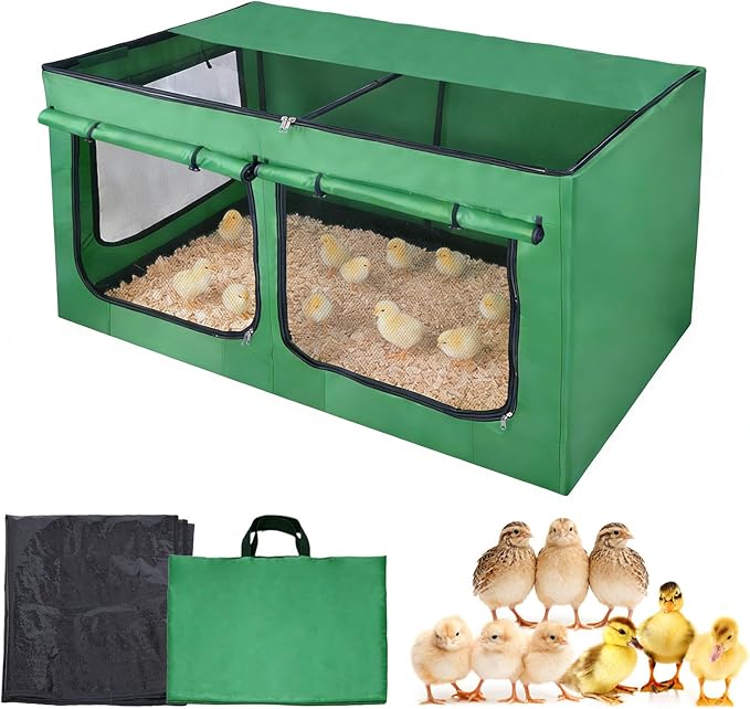 Brooder Box for Chicks, Chicken Run Large Chick Starter Kit Portable Brooding Pen with Breathable Mesh&Waterproof Pad Outdoor Indoor