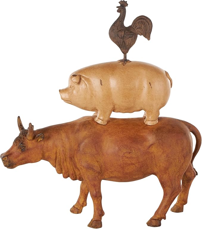 Deco 79 Resin Farm Animals Stacked Sculpture, 15" x 5" x 17", Copper