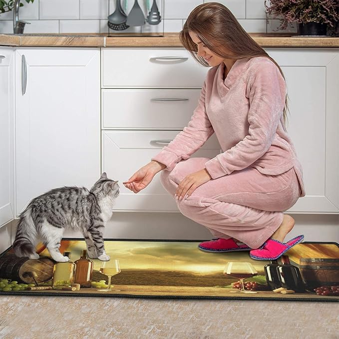 Roszwtit Wine Kitchen Rugs and Mats Set of 2, Farmhouse Red Wine Non-Slip Backing Kitchen Rug, Kitchen Sets Low-Profile Washable Floor Mat for Home Kitchen Decor - 17x29 and 17x47 Inch