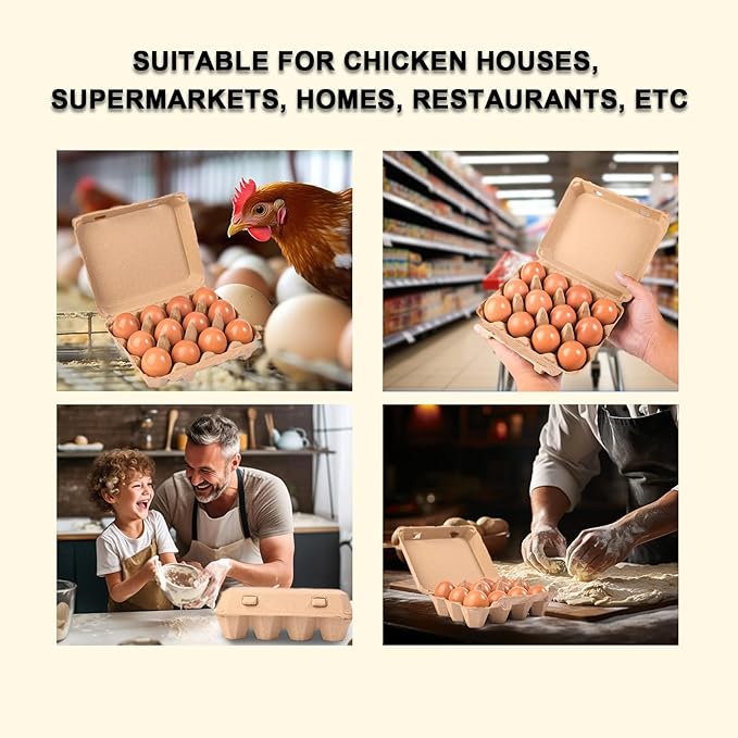 30 Pcs Blank Pulp Egg Cartons, 3 * 4 Style Square Tray, Holds 12 Eggs, Made of Recycled Pulp, Sturdy and Durable, Suitable for Egg Containers at Home, Chicken Houses, Markets, Restaurants