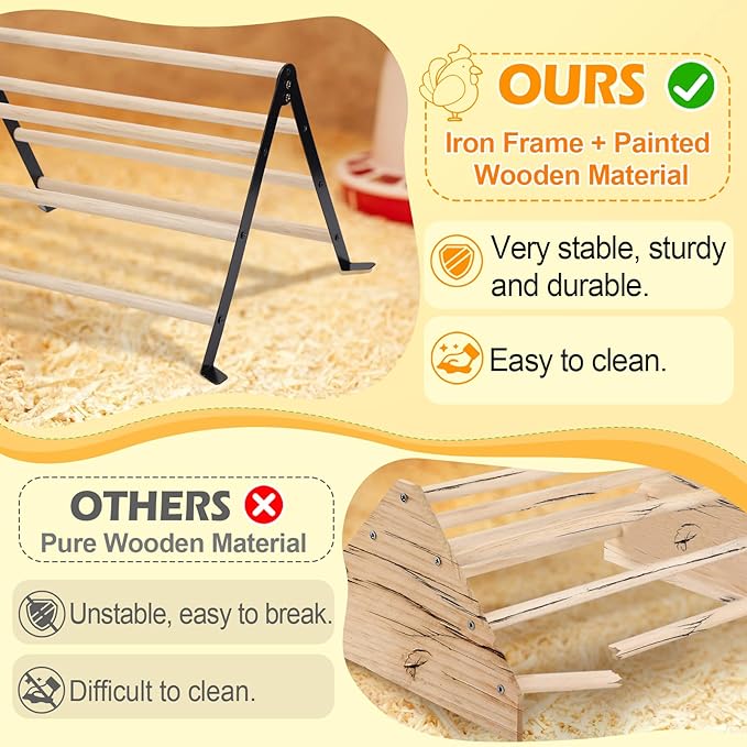 16.5" Lx13.4 Wx9.8 H Large Metal Stable Chick Perch - Wooden Baby Chicks Roosting Bars, Easy to Assemble & Clean Stand Ladder Fun Toys for Coop Accessories