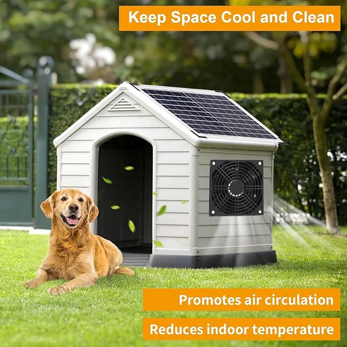 10W Solar Powered Fan, Solar Panel 2 Fan Kit with 4400mAh Battery and Controller, Solar Exhaust Dual Ventilation Fans for Shed Chicken Coop Greenhouse Outdoor