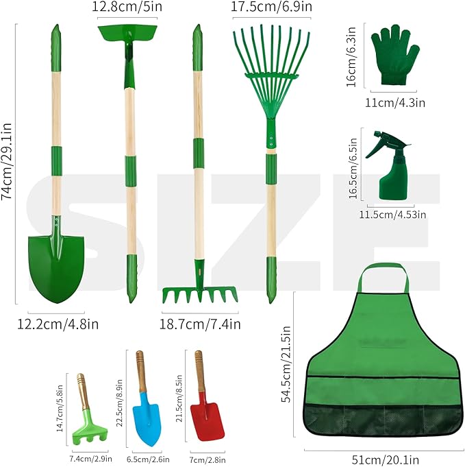 Kids Gardening Tools Set,11Pcs Garden Set for Kids with Shovel, Rake, Leaf Rake,Summer Outdoor Backyard Farm Digging Weed Toys Beach, Sand, Garden Play Set Birthday Gift for Boys Girls