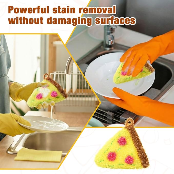 Breling 6 Pieces Pizza Shape Dish Sponge Dual Sided Non Scratch Dish Washing Scrubbers, Reusable Household Cleaning Kitchen Tools for Dishwashing Washing Dishes Cookware