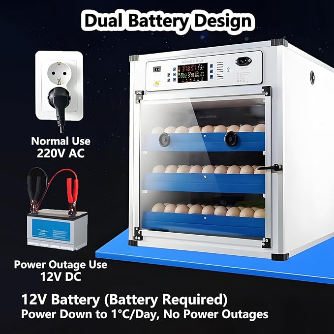 Poultry Pigeon & Game Bird Egg Incubators with Auto Turn & Smart Temp/Humidity Control & Egg Candler Poultry Hatcher Machine for Hatching Eggs Adjustable Rollers for Any Egg Size 68eggs