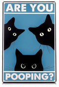 Are You Pooping Sign - Funny Cat Bathroom Sign with Anti-Rust Coating 12 x 8 Inch - Black Cat Decor for Home, Metal Wall Plaque for Toilet Decor, Cat Wall Art – Humorous Farmhouse Funny Bathroom Art