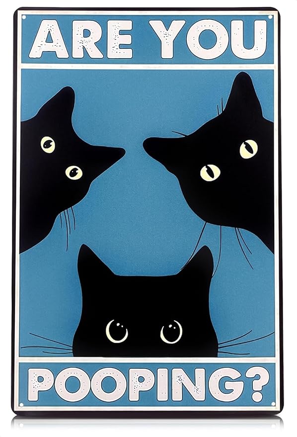 Are You Pooping Sign - Funny Cat Bathroom Sign with Anti-Rust Coating 12 x 8 Inch - Black Cat Decor for Home, Metal Wall Plaque for Toilet Decor, Cat Wall Art – Humorous Farmhouse Funny Bathroom Art